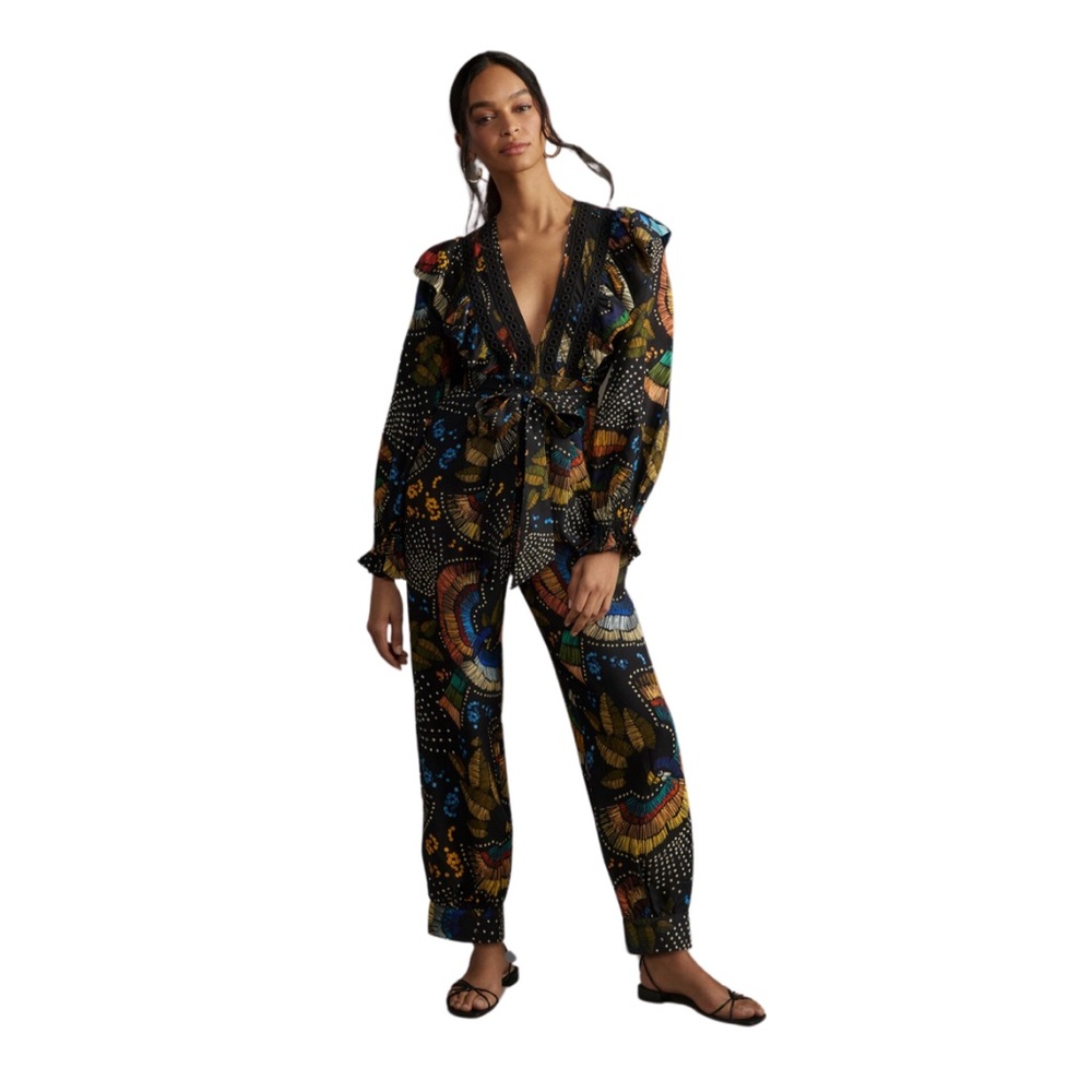 NWT’s🏷️  Farm Rio x Anthropologie V-Neck Ruffle Printed Jumpsuit
